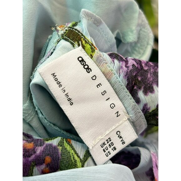 ASOS Design Womens Blue Hi Low Floral Plus Size Dress Side Cut Outs 18 Fairycore - Picture 6 of 6